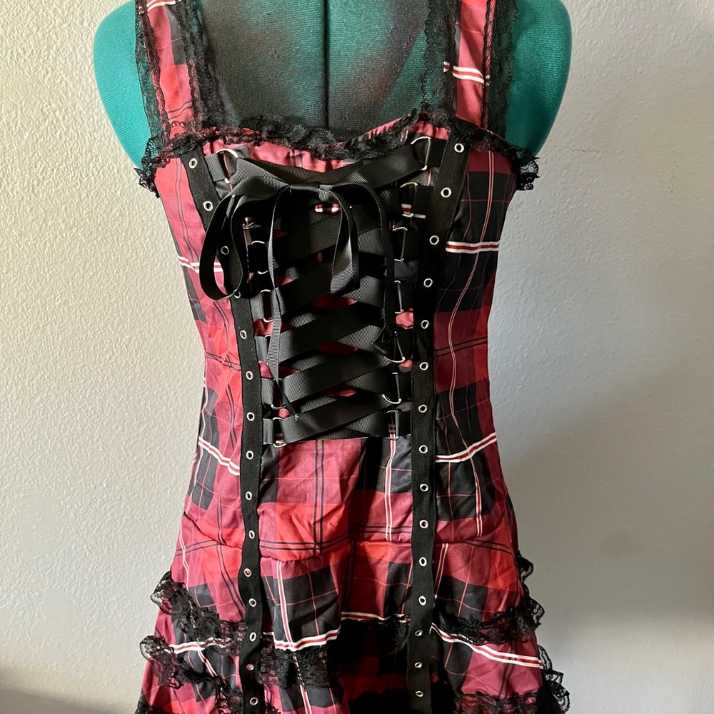 Plaid Lace Up Dress